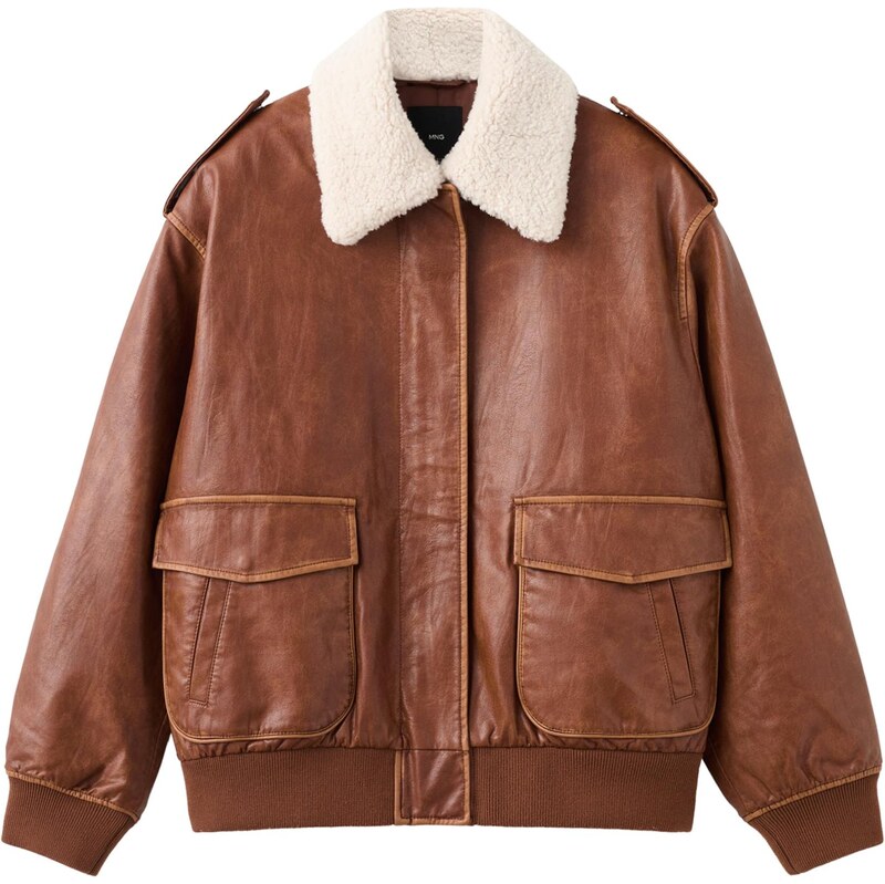 MANGO Prechodná bunda Duero hnedá / biela ako vlna 66846860