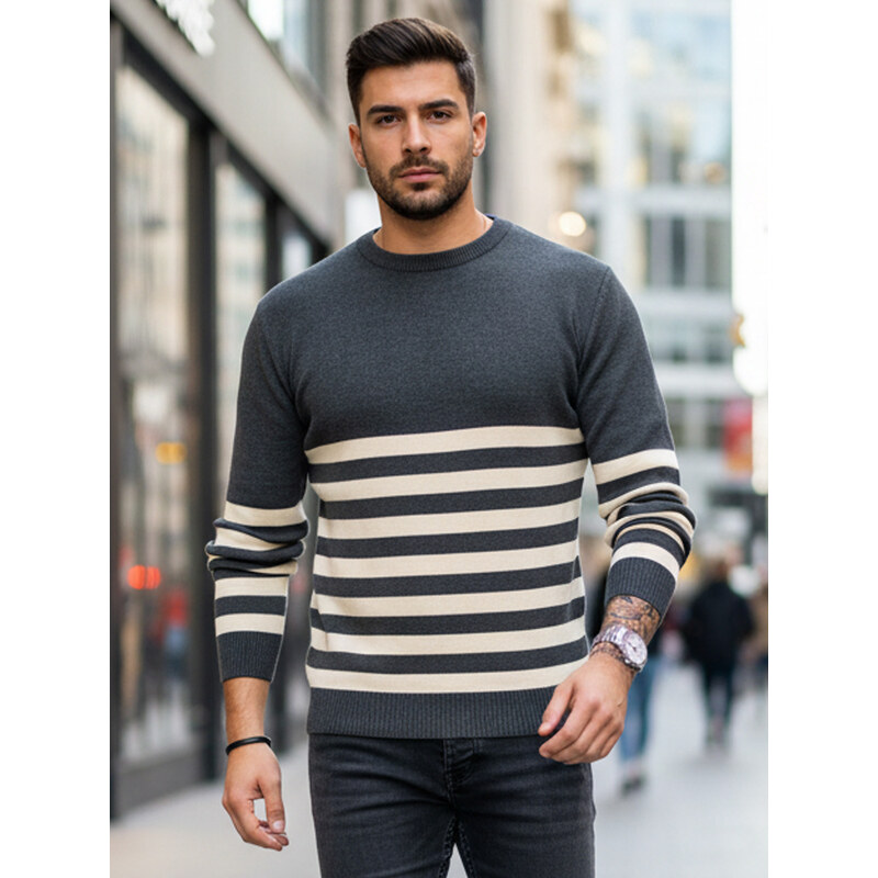 Pánsky pruhovaný sveter Farba tmavo sivá DSTREET WX2133 65607656