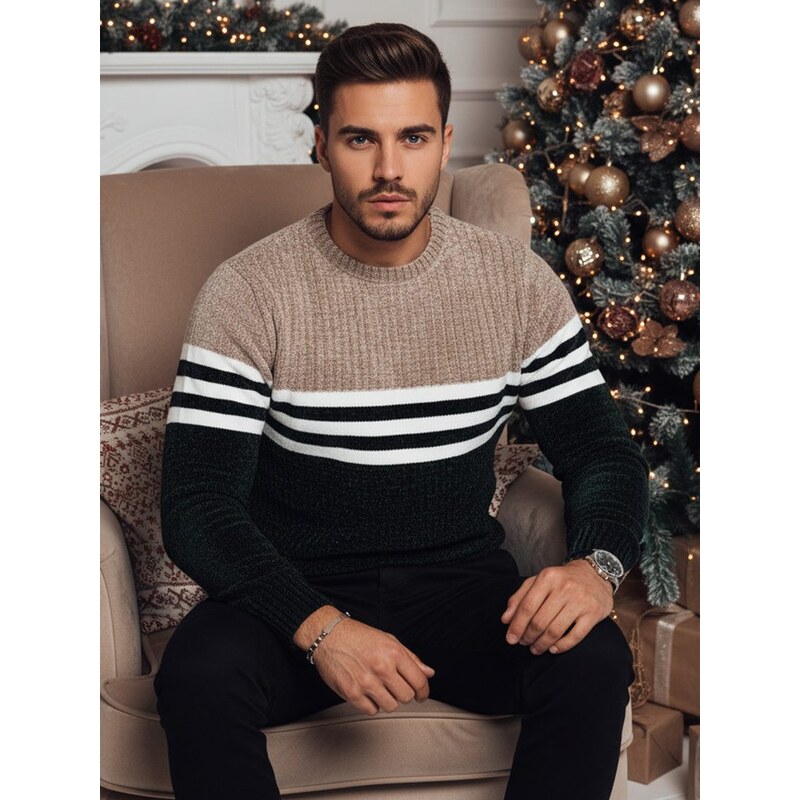 Dstreet Sveter s ozdobnými pásikmi zelený 64346011