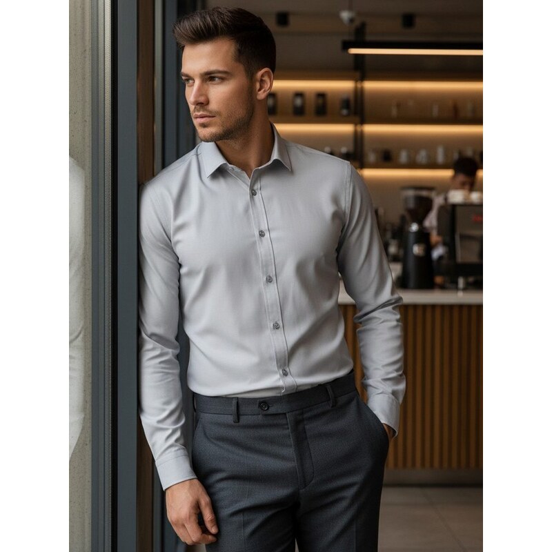 Buďchlap Svetlošedá elegantná košeľa 40925374