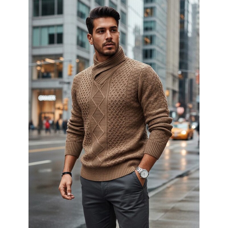 Dstreet Béžový pánsky sveter s vysokým golierom 64346013