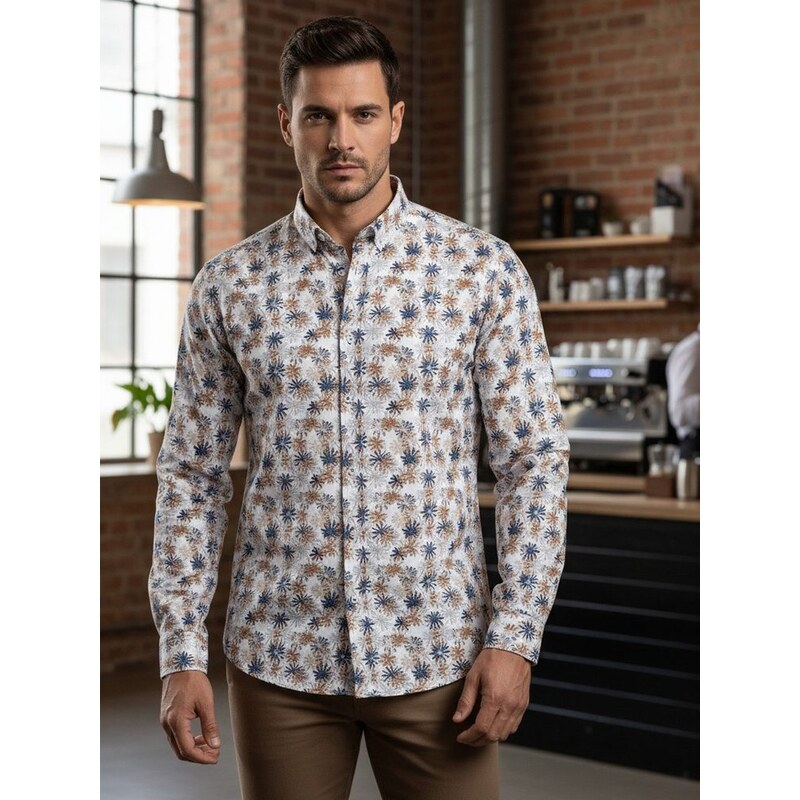 Dstreet Kvetovaná slim fit pánska košeľa v bielej farbe 66863043