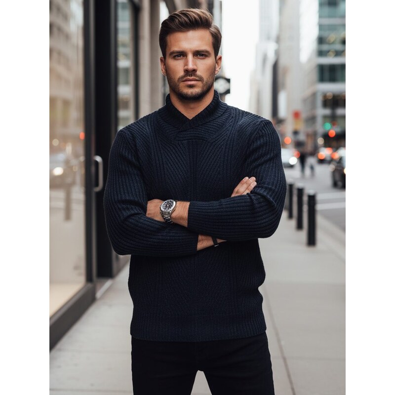 Dstreet Trendy vlnený sveter na zimu v modrej farbe 66863055