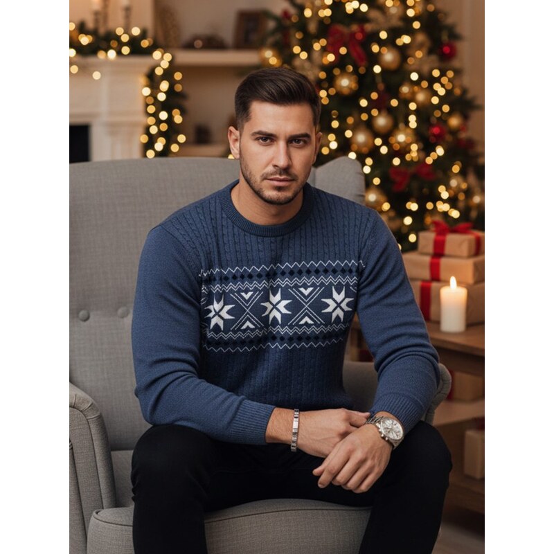 Dstreet Módny modrý sveter s jedinečným vzorom 66863059