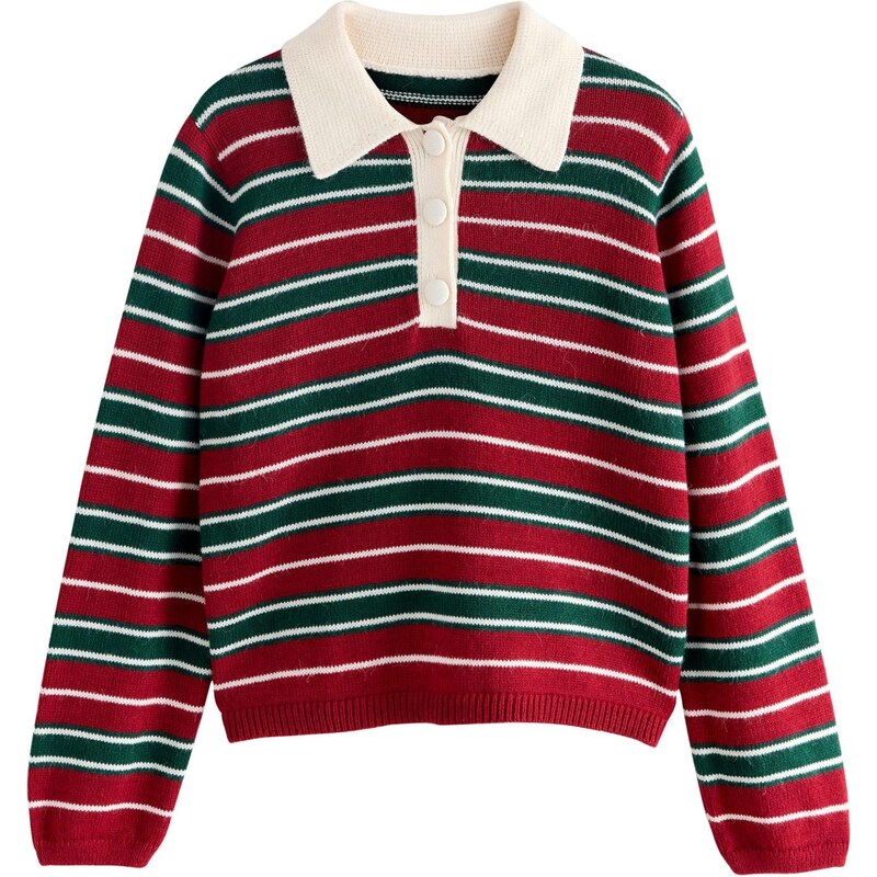 Next Sveter jedľová / burgundská / biela 66867307