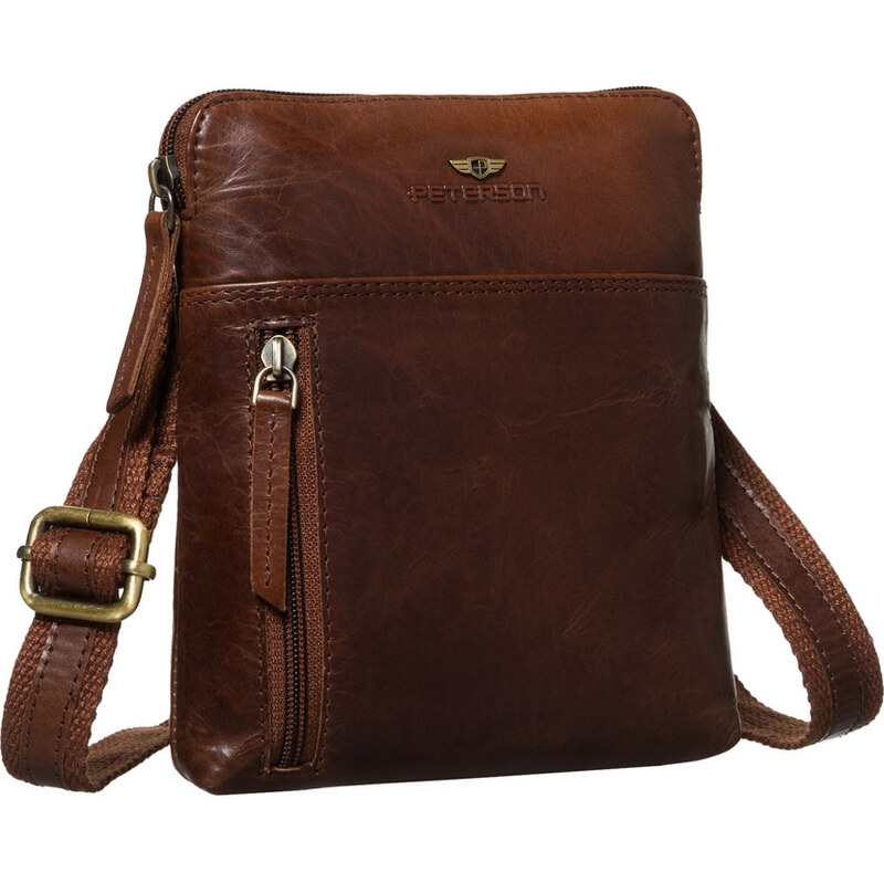 Peterson Pánska hnedá kožená crossbody taška s jednou komorou a 66864906