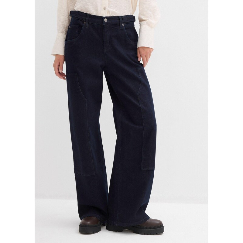 bonprix Džínsy Wide Leg, stredná výška pásu, farba modrá 67464546