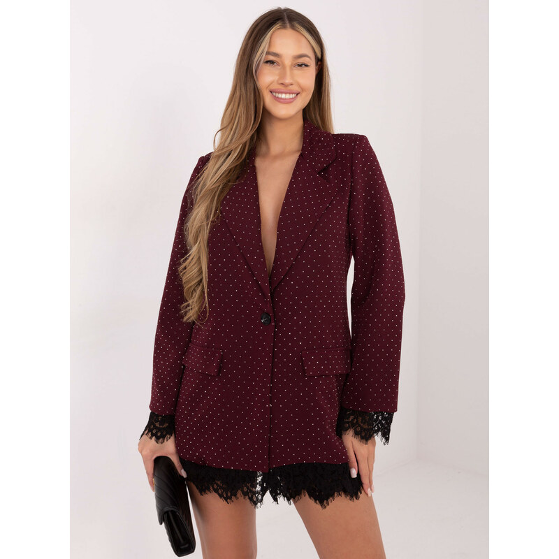 Italy Moda Bordový sako s čipkou 66872468