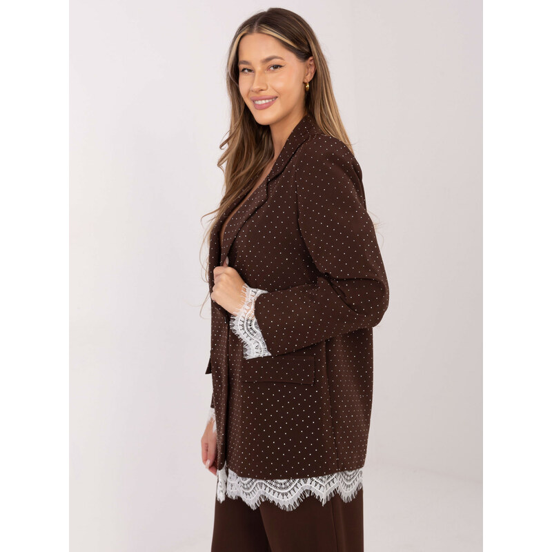 Italy Moda Hnedé sako s čipkovaným lemom 66872469