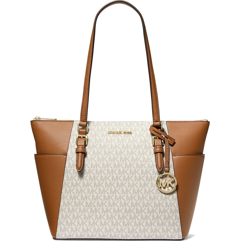 Michael Kors Kabelka Charlotte Large Logo and Leather Top-Zip Tote Bag 66874897