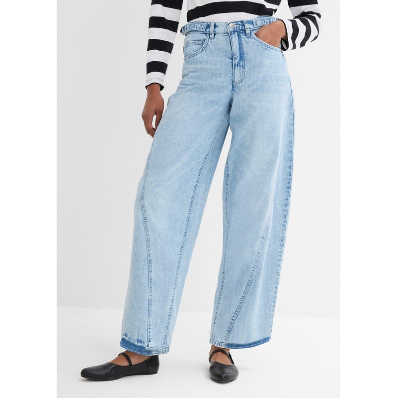 bonprix Balónové džínsy, stredná výška pásu, farba modrá 61718813