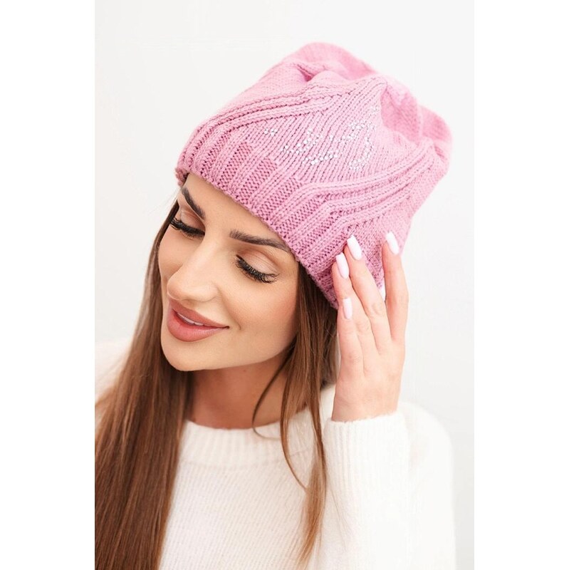 MladaModa Dámska čiapka zdobená zirkónmi model K480 staroružová 66882694