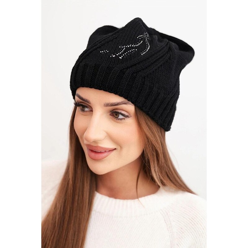 MladaModa Dámska čiapka zdobená zirkónmi model K480 čierna 66882692