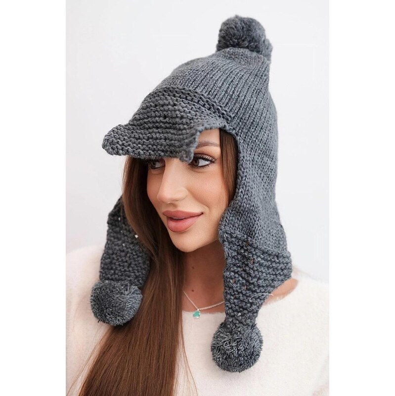 MladaModa Dámska čiapka s ušami, šiltom a brmbolcami model K475 66882695