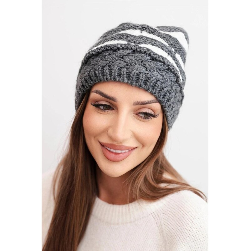 MladaModa Hrubá dámska čiapka s farebným vzorom model K465 grafitová + 66882708