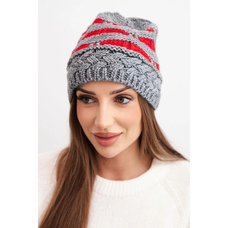 MladaModa Hrubá dámska čiapka s farebným vzorom model K465 šedá + 66882709