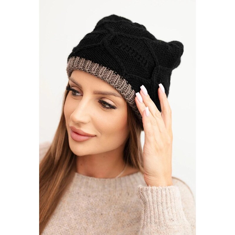 MladaModa Dámska čiapka s prepletaným vzorom model K443 čierna + farba 66882723