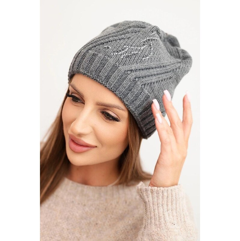 MladaModa Dámska čiapka zdobená kamienkami model K442 grafitová 66882724