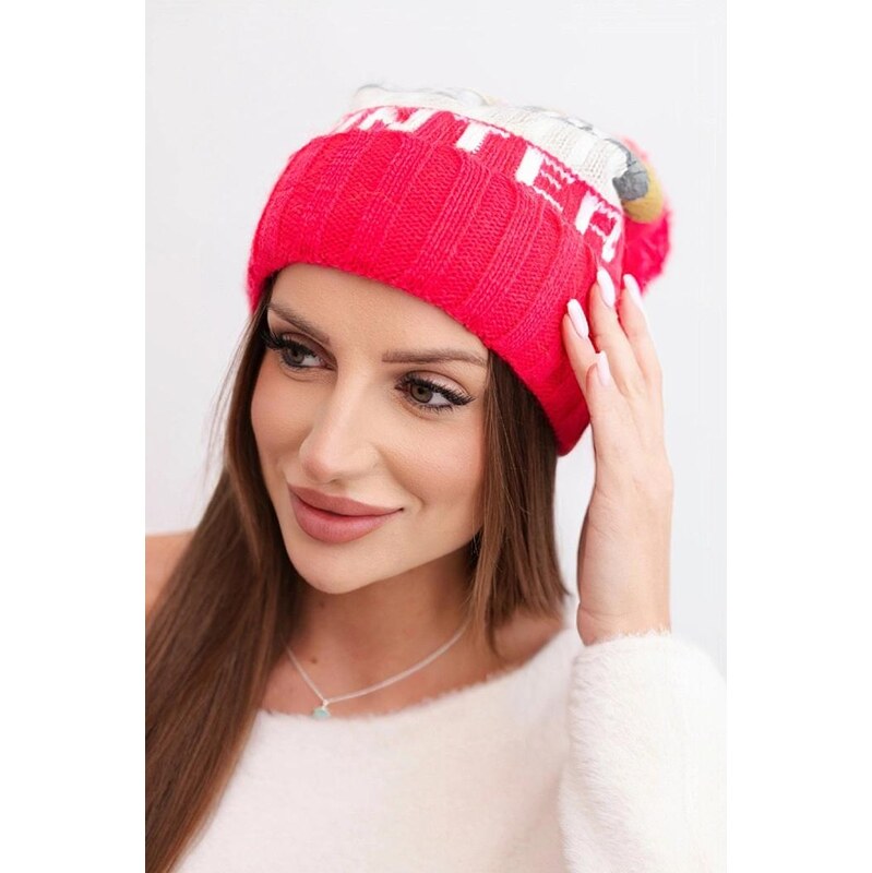 MladaModa Dámska čiapka s nápismi a brmbolcom model K422 fuksiová 66882731