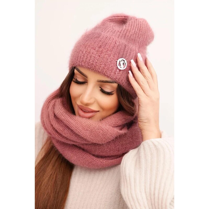 MladaModa Komplet - dámska čiapka + komín CZ08 staroružový 66882741