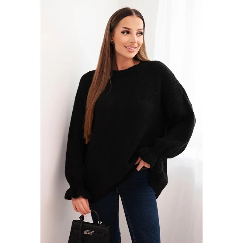 MladaModa Sveter s voľným strihom so zdobenými rukávmi model IT111 66882790