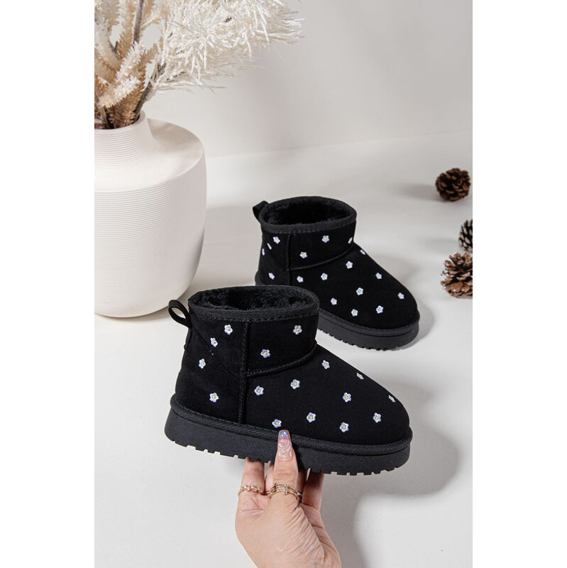 Boto Dětské sněhule s květinami černé Gracina 67261117