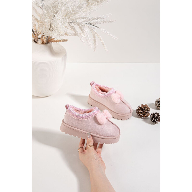 Boto Dětské sněhule s výšivkou a mašlí Růžové Daven 67261118