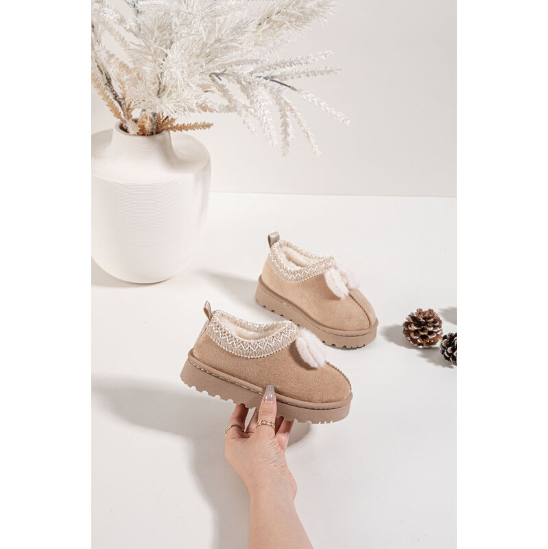 Boto Dětské sněhule s výšivkou a mašlí Béžové Daven 67261119