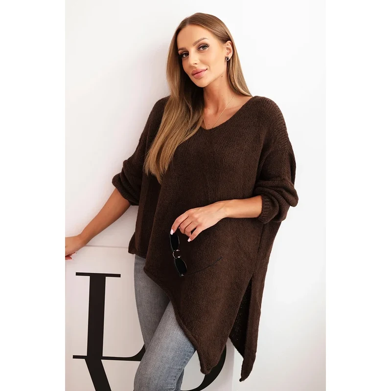Kesi Włoski Dámsky asymetrický sveter z vlny Plus Size s výstrihom do 65133233