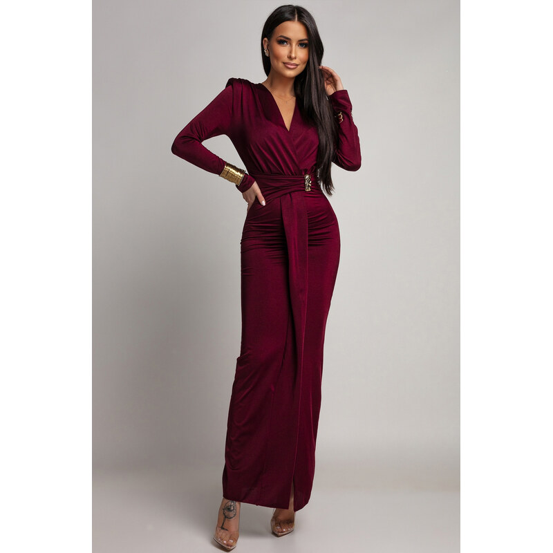 miadresses.sk Bordové priliehavé šaty s hlbokým výstrihom 66890797