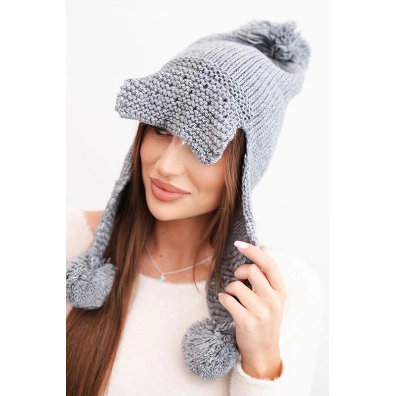 MladaModa Dámska čiapka s ušami, šiltom a brmbolcami model K475 tmavá 66891435