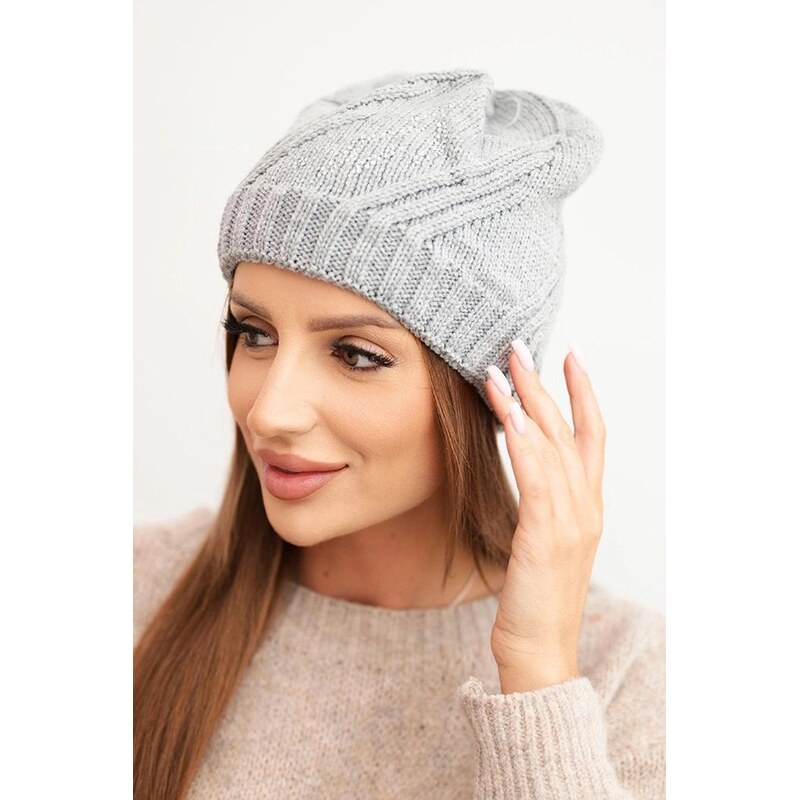 MladaModa Dámska čiapka zdobená kamienkami model K442 šedá 66891453
