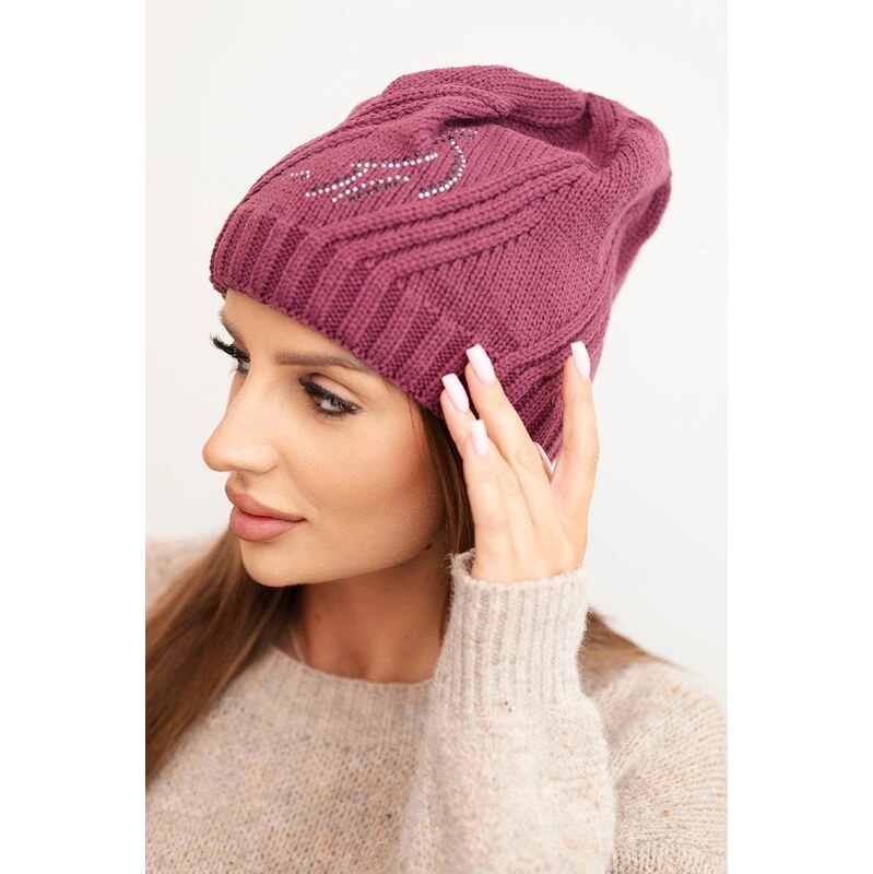 MladaModa Dámska čiapka zdobená kamienkami model K442 fialová 66891452