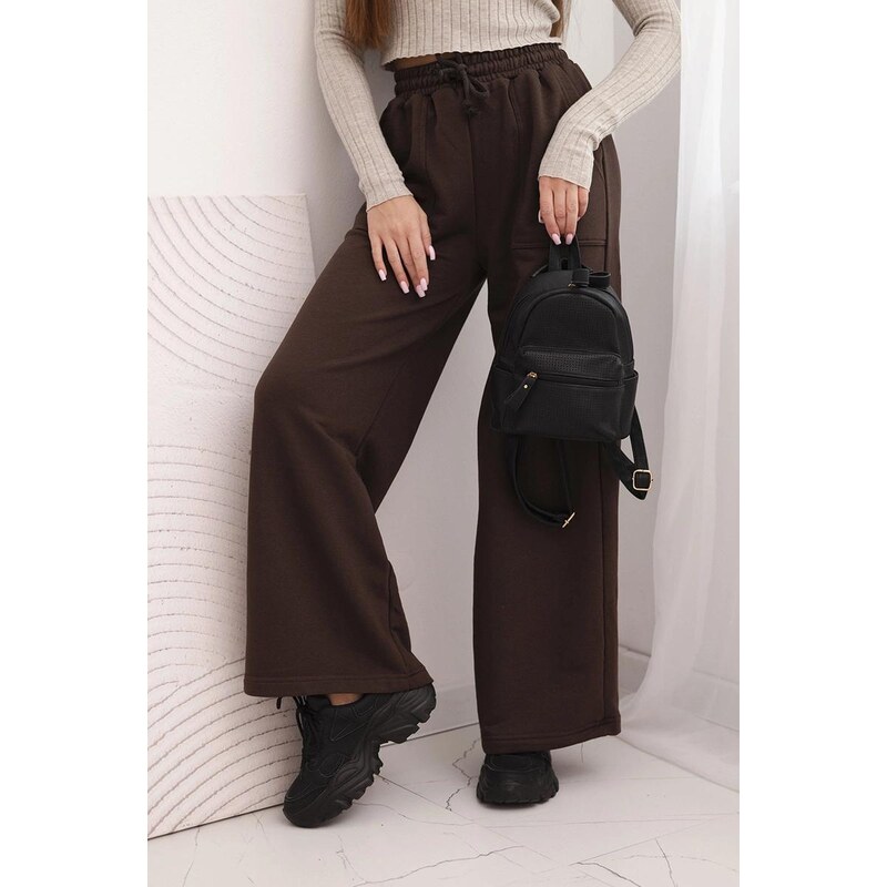 MladaModa Široké bavlnené teplákové nohavice s vreckami a viazaním v 66891516