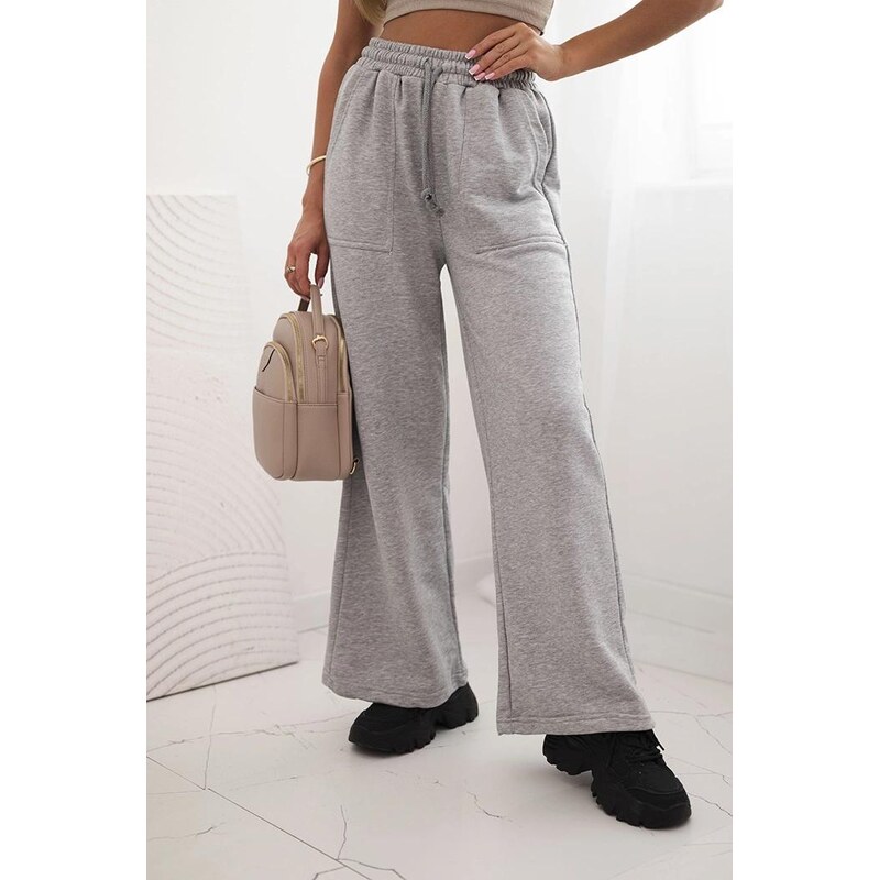 MladaModa Široké bavlnené teplákové nohavice s vreckami a viazaním v 66891517