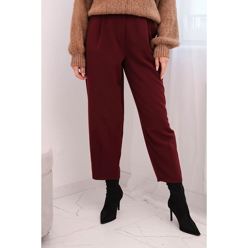 MladaModa Elegantné nohavice s vysokým pásom model 10798 bordové 66891515