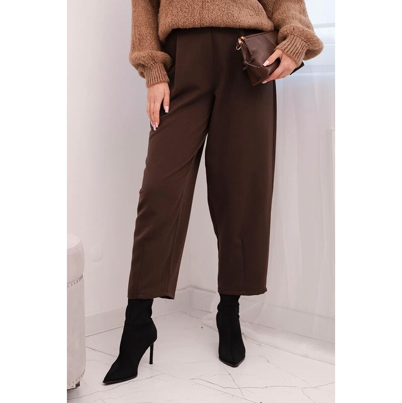 MladaModa Elegantné nohavice s vysokým pásom model 10798 hnedé 66891513