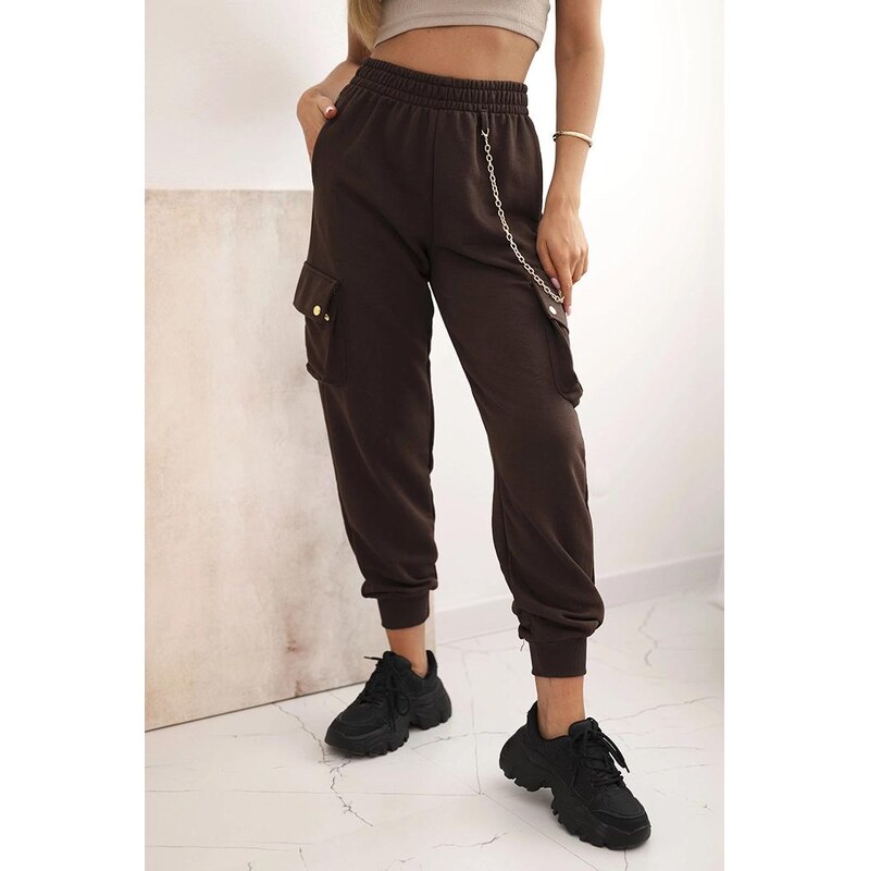 MladaModa Bavlnené teplákové nohavice s vreckami a reťazou model 7357 66891518