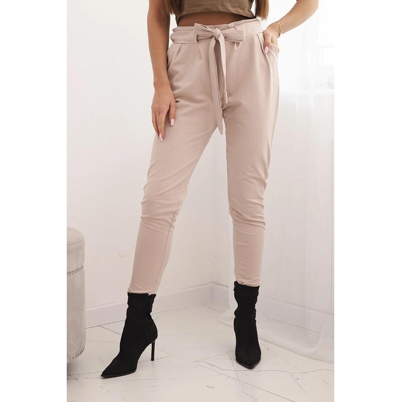 MladaModa Bavlnené zúžené nohavice s viazaním v páse model 69454 66891522