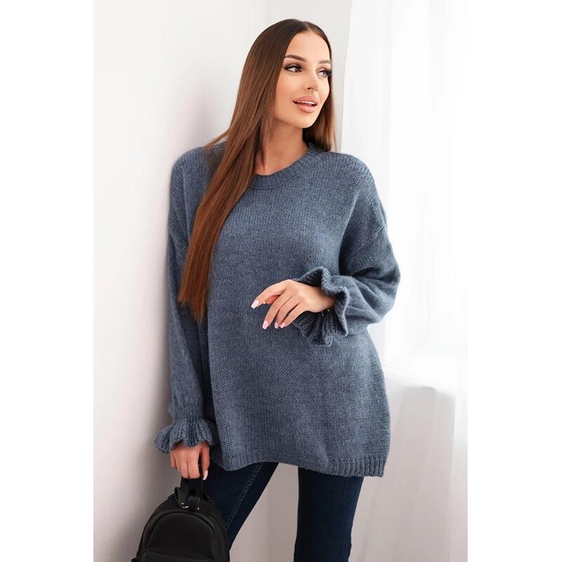 MladaModa Sveter s voľným strihom so zdobenými rukávmi model IT111 66891530