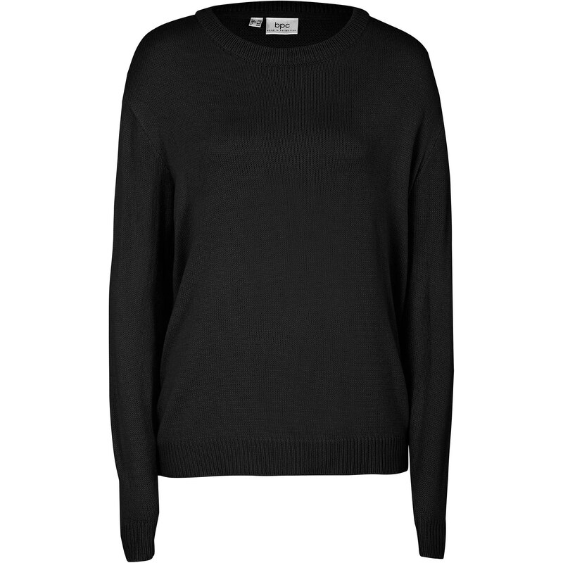 bonprix Pletený pulóver s okrúhlym výstrihom, farba čierna 44736140