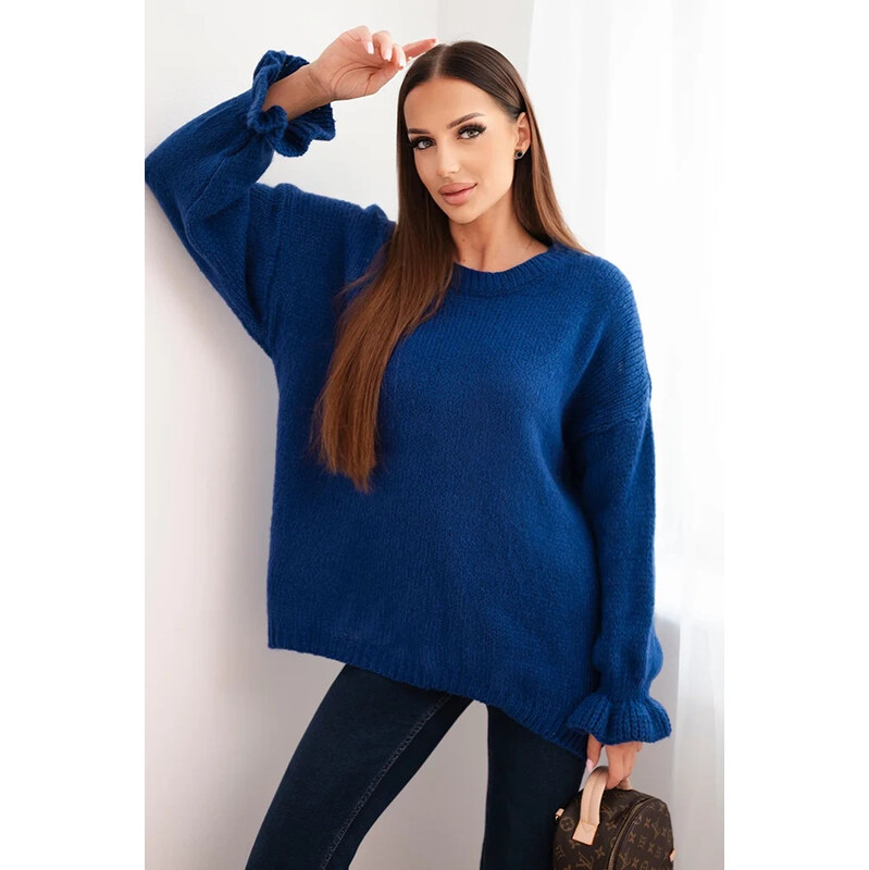 K-Fashion Dámsky sveter zo zmesi mohéru a vlny voľného strihu, sivý 67371025