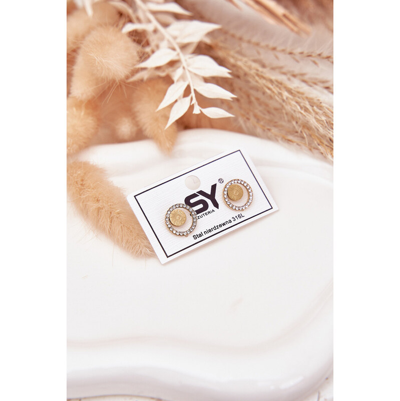 Boto Nerezové ocelové náušnice kruhy se zirkony zlaté 66892342