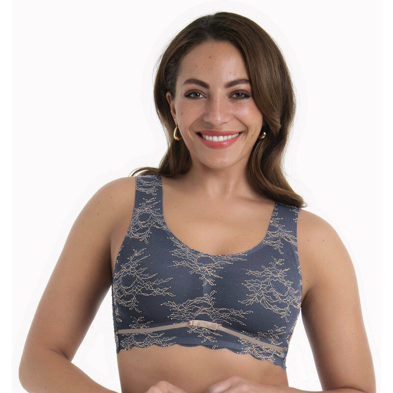 Esenciálna čipkovaná braletka s penovou výplňou 5400 sivá/ružová - 66892357