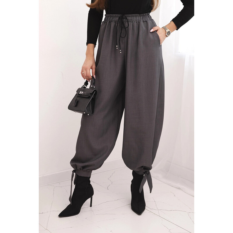 K-Fashion Dámske nohavice so širokými nohavicami a viazaním v spodnej 67261612