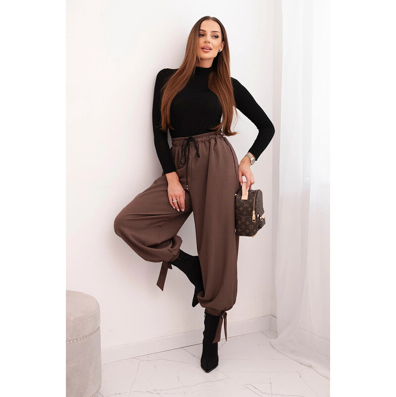 K-Fashion Dámske nohavice so širokými nohavicami a viazaním v spodnej 67681720