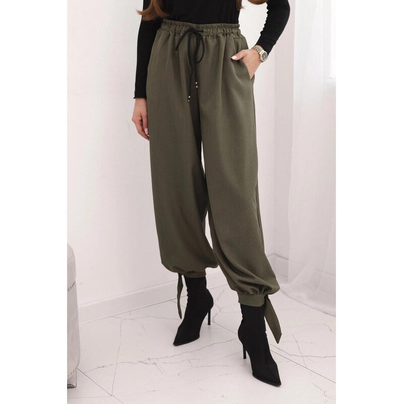 K-Fashion Dámske nohavice so širokými nohavicami a khaki viazaním v 67261611