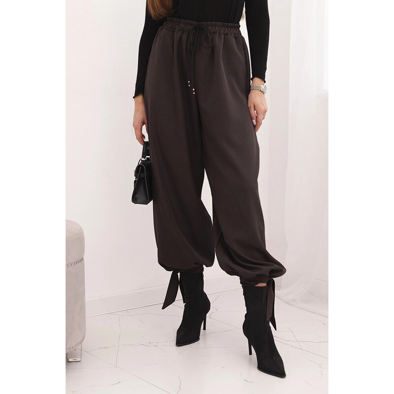 K-Fashion Dámske nohavice so širokými nohavicami a viazaním v spodnej 67681718