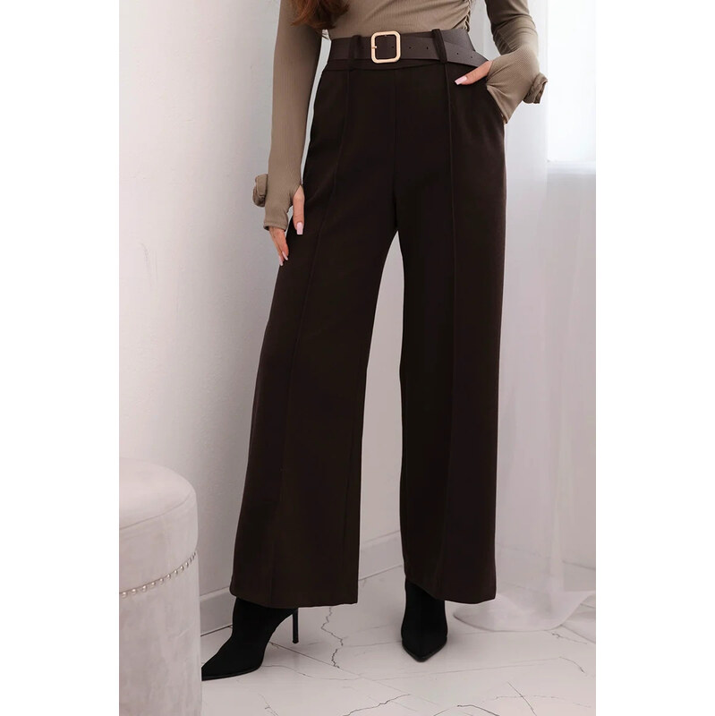 K-Fashion Dámske elegantné nohavice s opaskom a širokými nohavicami 66892765