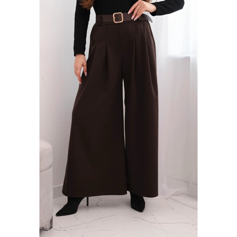 K-Fashion Dámske široké nohavice s opaskom hnedé 66892779